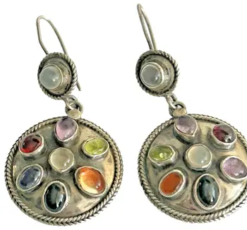 Vintage multi stone sterling silver earrings multi gem moonstone garnet etc