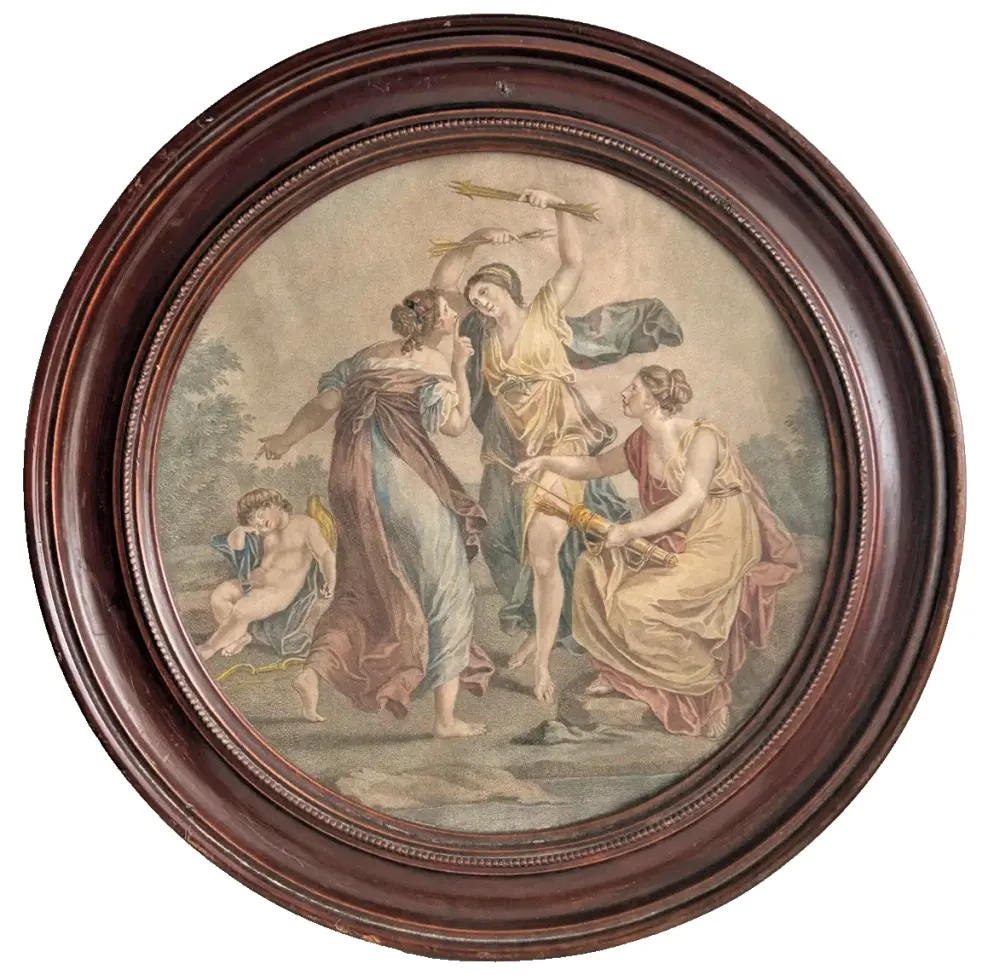 Antique Georgian Bertolozzi print Cupids & The Graces original frame