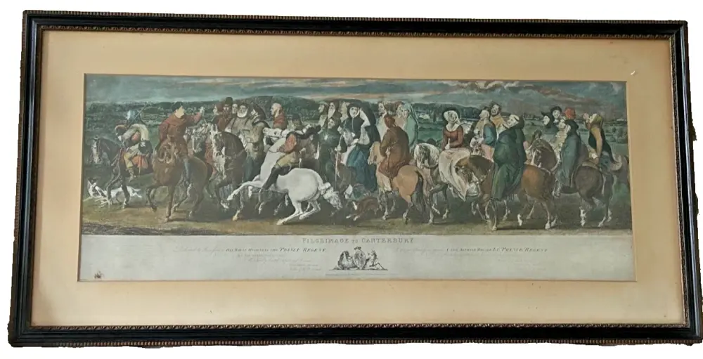 Antique Georgian print Pilgrimage to Canterbury C1817 Prince Regent