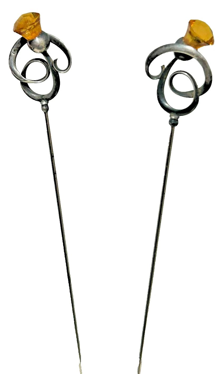 Antique sterling silver hat pin pair hallmarked Charles Horner Chester 1911