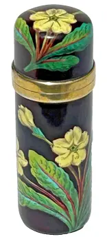 Antique sterling silver gilt enamel enamelled Primrose perfume scent bottle
