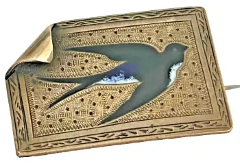 Antique Victorian enamelled enamel swallow bird brooch pin elopement jewellery