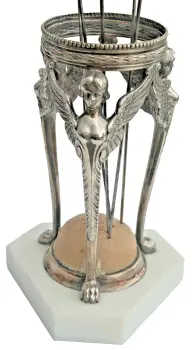 Antique silver plate hat pin holder 3 winged angels original pin cushion