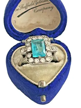 925 Sterling silver vintage retro clip earrings blue Zircon heart shaped paste