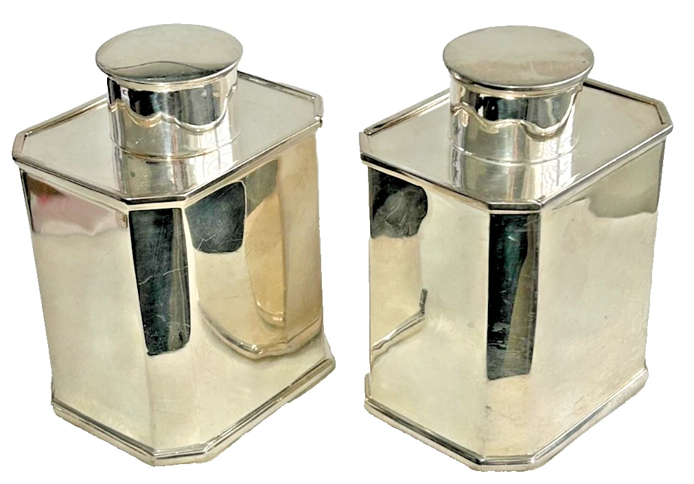 Antique silver plated Tea Caddy pair by Charles Desprez Bristol sliding top