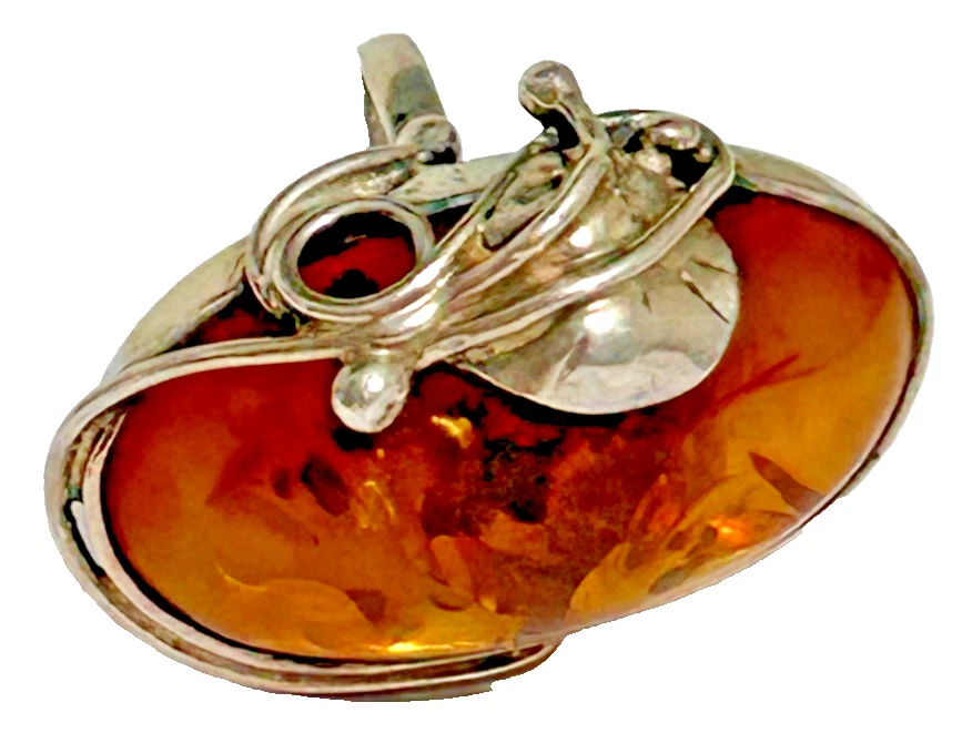 Art Nouveau style Baltic Amber sterling silver 925 Polish dress ring