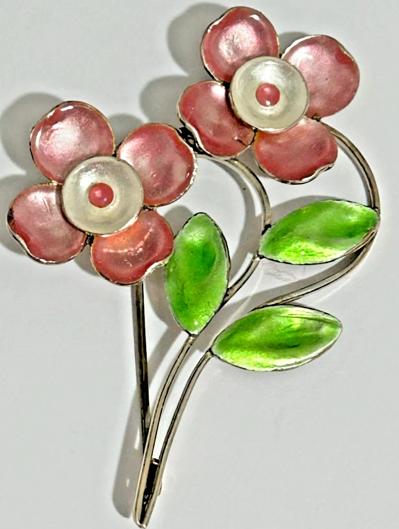 A Vintage sterling silver enamel enamelled flower Bernard Instone brooch pi