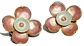 A pair of Vintage sterling silver enamel enamelled flower Bernard Instone clip earrings