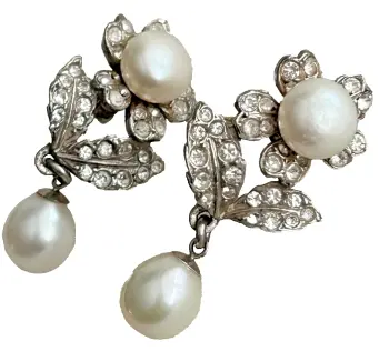 Large Vintage sterling silver paste Retro earrings cultured pearl C1940s - 1950s