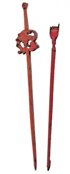 Antique Japanese or Chinese red carved hair pins