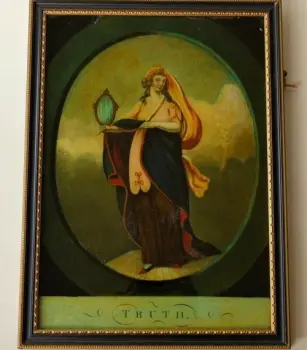 Antique Georgian reverse painting on glass C1800 Truth original frame