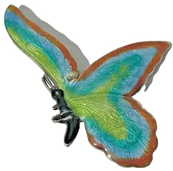 Vintage enamel enamelled sterling silver butterfly brooch pin