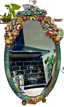 Vintage large barbolla flowers mirror freestanding floral ribbons roses