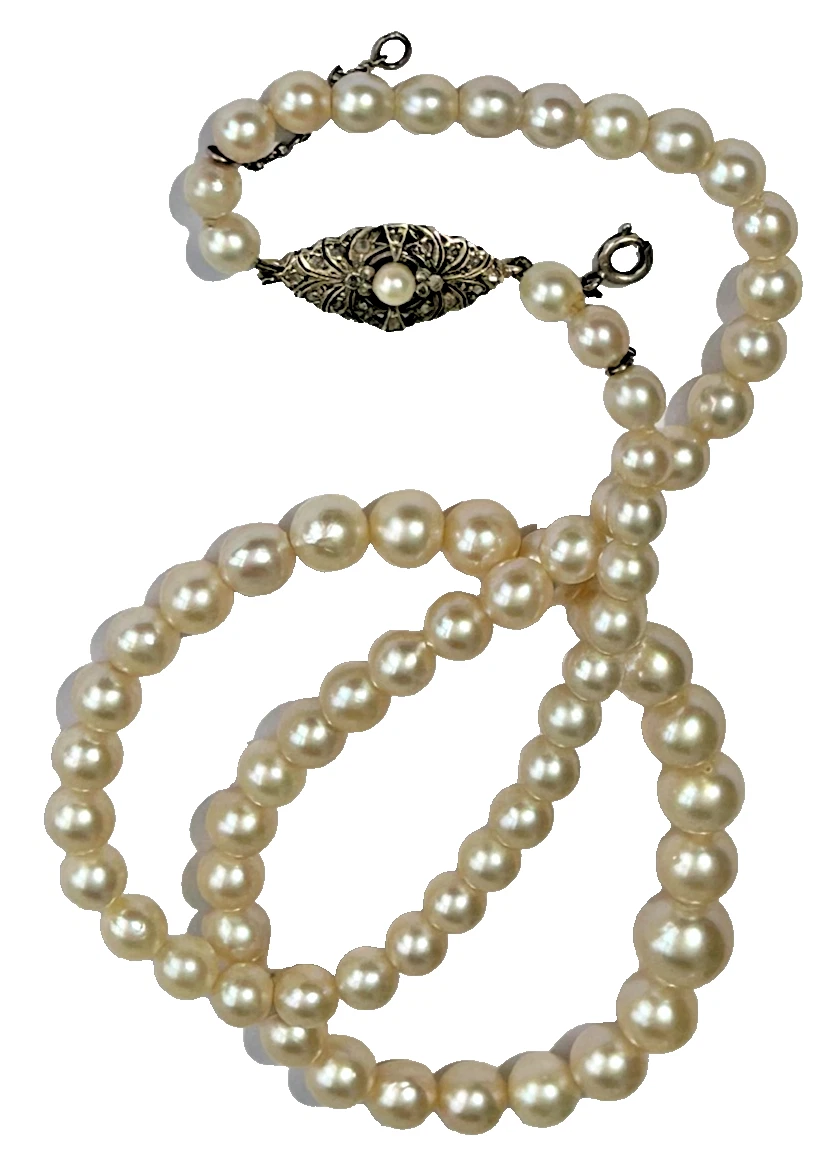 Antique Edwardian pearl necklace with 9ct white gold & Diamond clasp