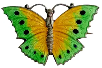 A Vintage sterling silver enamel enamelled butterfly brooch pin