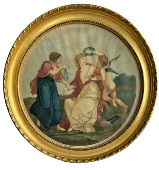 Antique Georgian hand coloured print Cupid original frame cherub