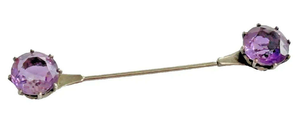 A Antique sterling silver Amethyst Jabot pin brooch cloak clasp probably Sc