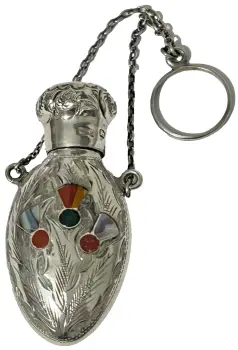 Antique 19th century perfume scent bottle hallmarked 1876 Agate sterling silver