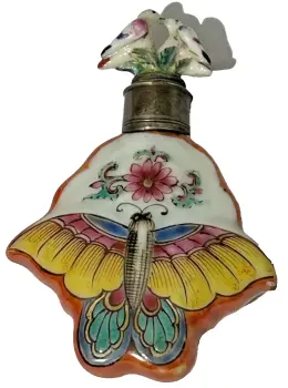 Antique Victorian scent perfume bottle Chinese butterfly double bird stopper