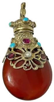 Antique 19th Century scent perfume bottle Silver Gilt Turquoise Pearl Garnet
