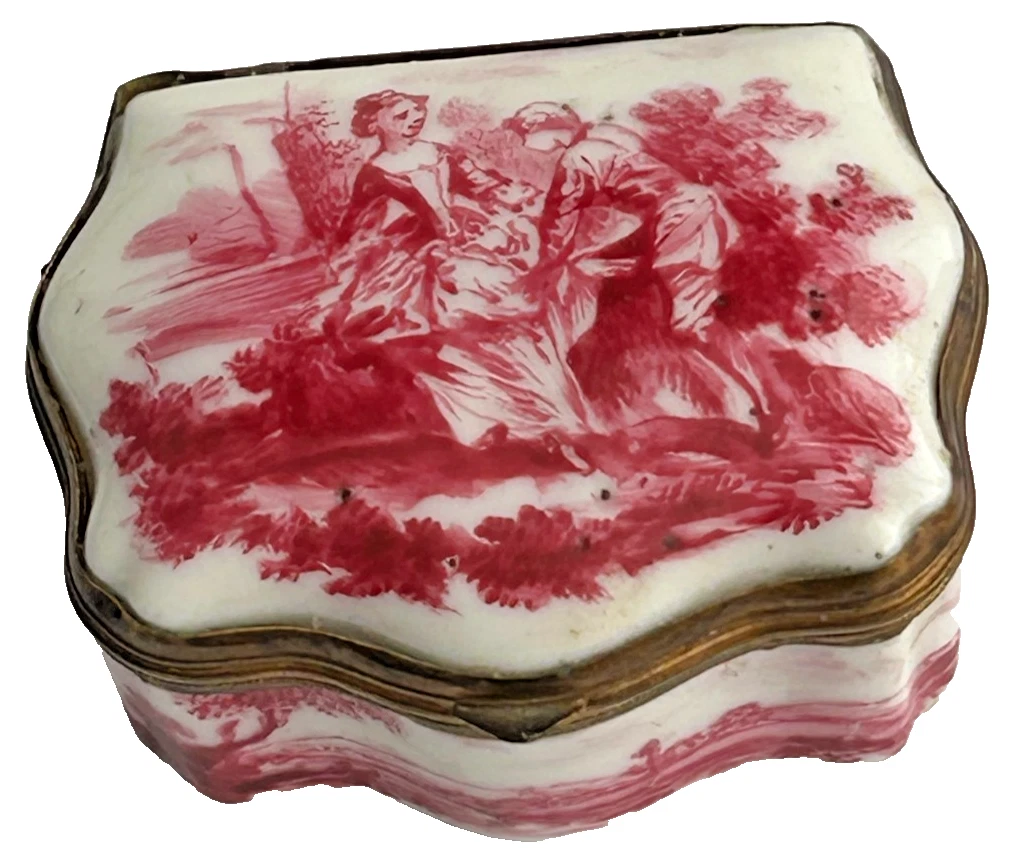 Antique 19th Century enamelled enamel heart trinket box Sceaux French