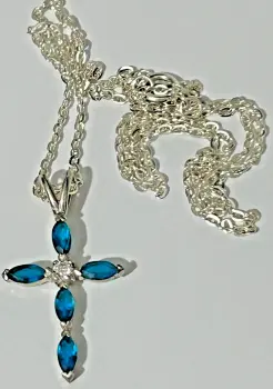 Sterling silver blue paste 925 cross pendant necklace chain