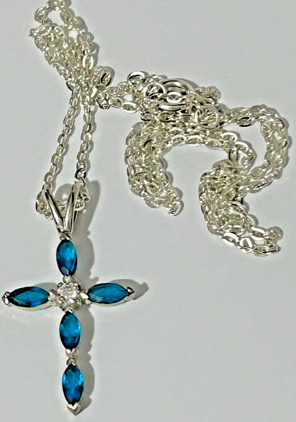 Sterling silver blue paste 925 cross pendant necklace chain