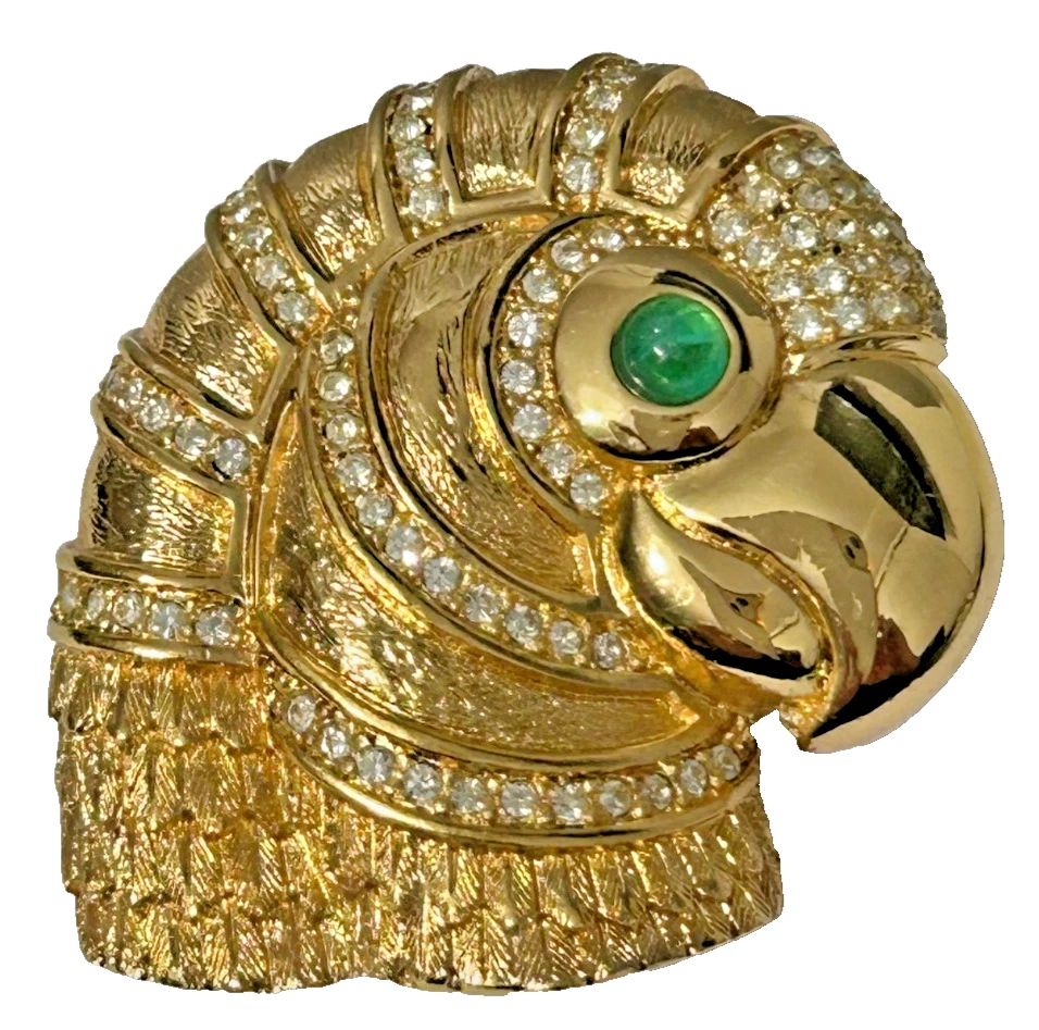 Vintage gold tone parrot head brooch pin signed Christian Dior C1980s with 