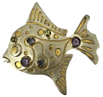 A Vintage retro sterling silver gold gilded fish brooch pin Pierre Balmain ?signed