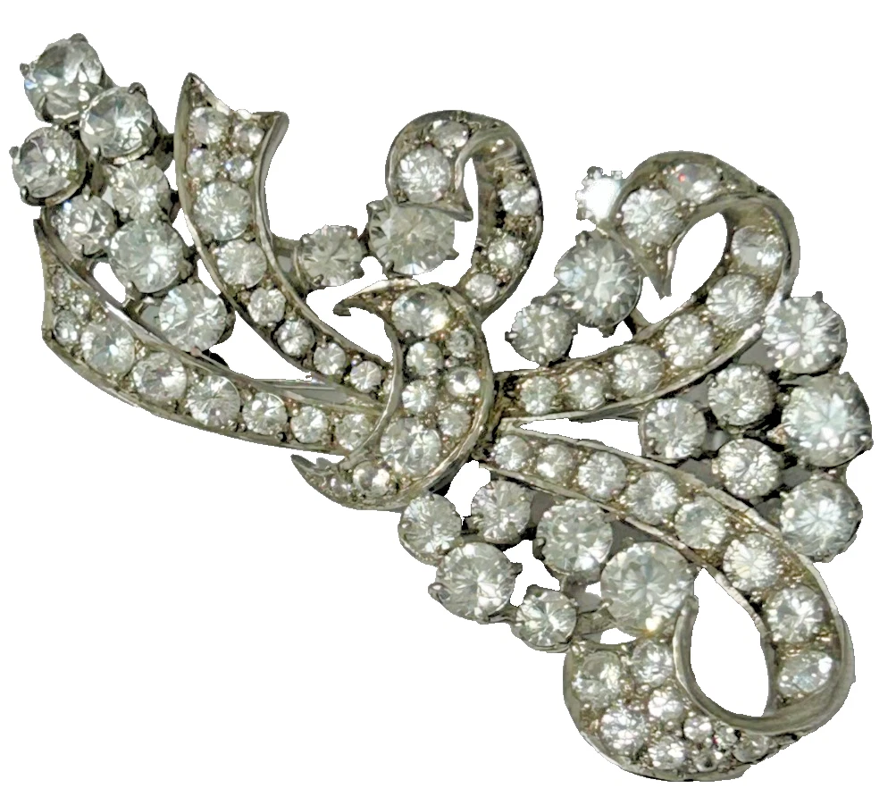 A Vintage retro sterling silver paste spray brooch pin sparkling white crys