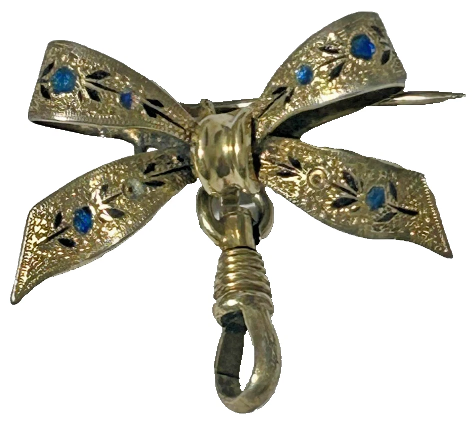 Antique Victorian sterling silver brooch pin Enamel forget me nots watch sw