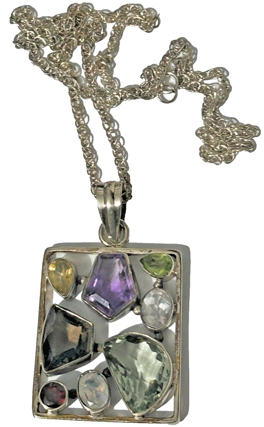 Vintage sterling silver multi gem pendant 925 necklace