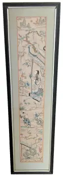 Antique Chinese embroidered sleeve panel silk thread framed