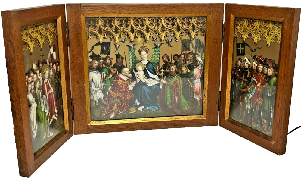 An Antique 19th C Arundel Society Altarpiece Triptych Print Christ Madonna 