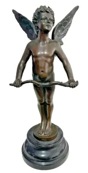 Bronze sculpture after Auguste Moreau winged cupid signed Angel Amor Vici