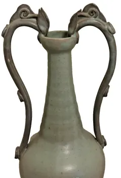 Chinese Song dynasty style celadon ceramic double dragon 2 twin handle vase