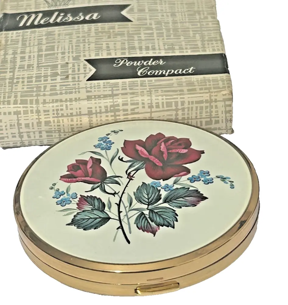 Vintage Melissa Powder Compact red rose forget me nots