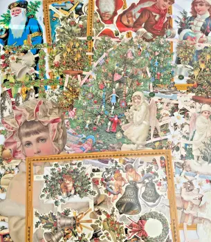 Set 22 :  Christmas Tree Angels Cherubs Robins Snow x 12 Sheets scraps lithograph