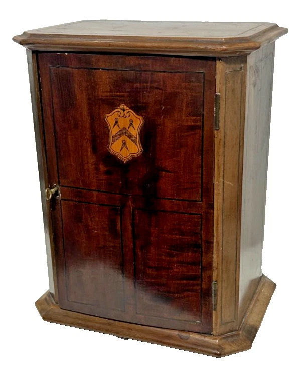 Antique Wooden miniature apprentice piece doll dolls linen press cupboard