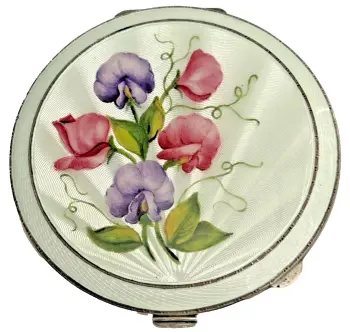 A Vintage Silver & Enamel Sweet Pea Powder Compact. Henry Clifford Davis. 1950's