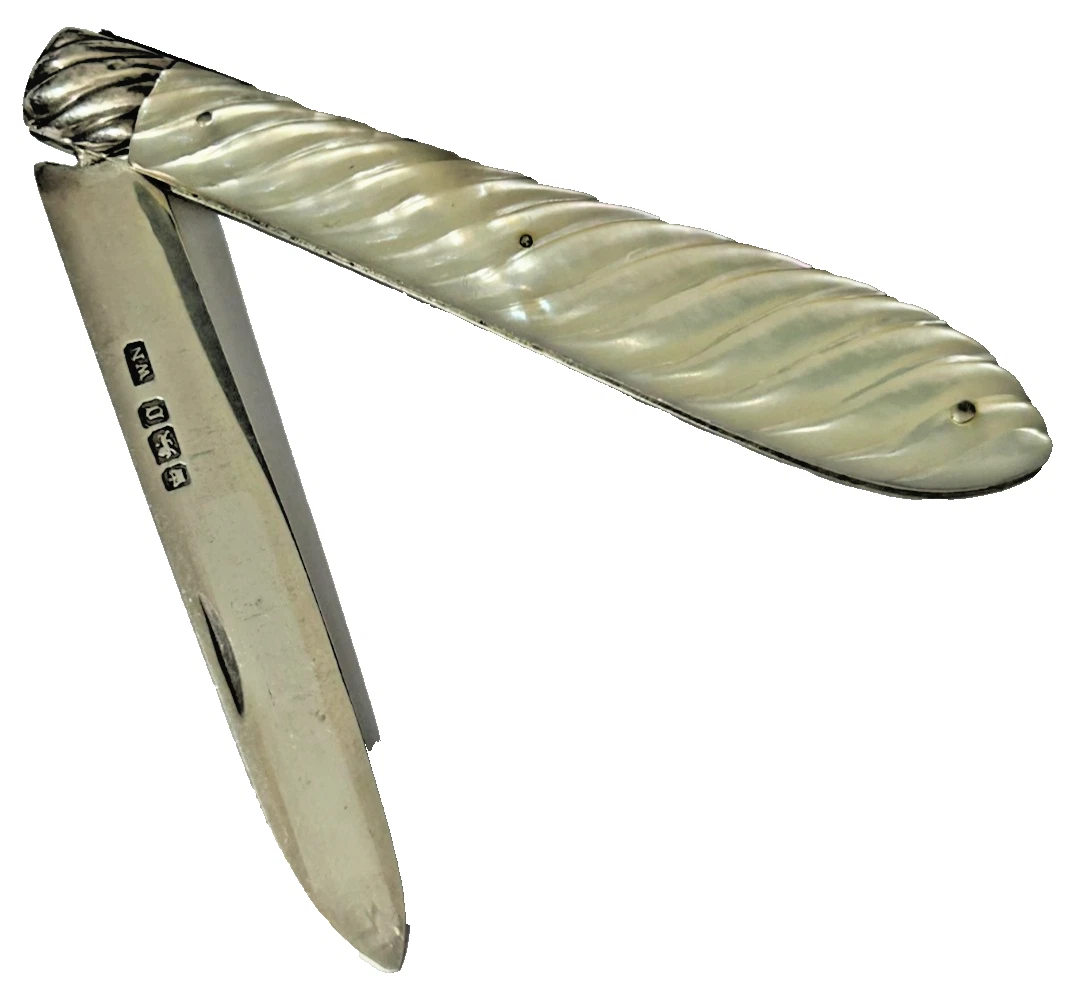 Antique Edwardian apple peeler London C1906 sterling silver mother of Pearl