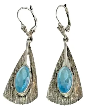 A pair of Vintage sterling silver retro 1970s dangle drop blue faceted paste stones