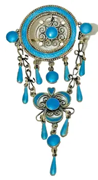 A Antique Marius Hammer Norwegian enamel enamelled sterling silver cascade brooch