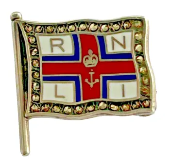 Vintage 925 sterling enamel enamelled R N L I brooch pin Royal Lifeboat