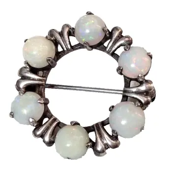 Vintage Bernard Instone or Zolton White Opal & 925 sterling silver brooch pin