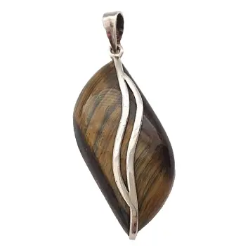 Vintage Tigers eye retro necklace pendent Sterling silver stamped 925