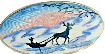 A Antique enamelled Sterling silver Norway northern lights brooch pin K H signed