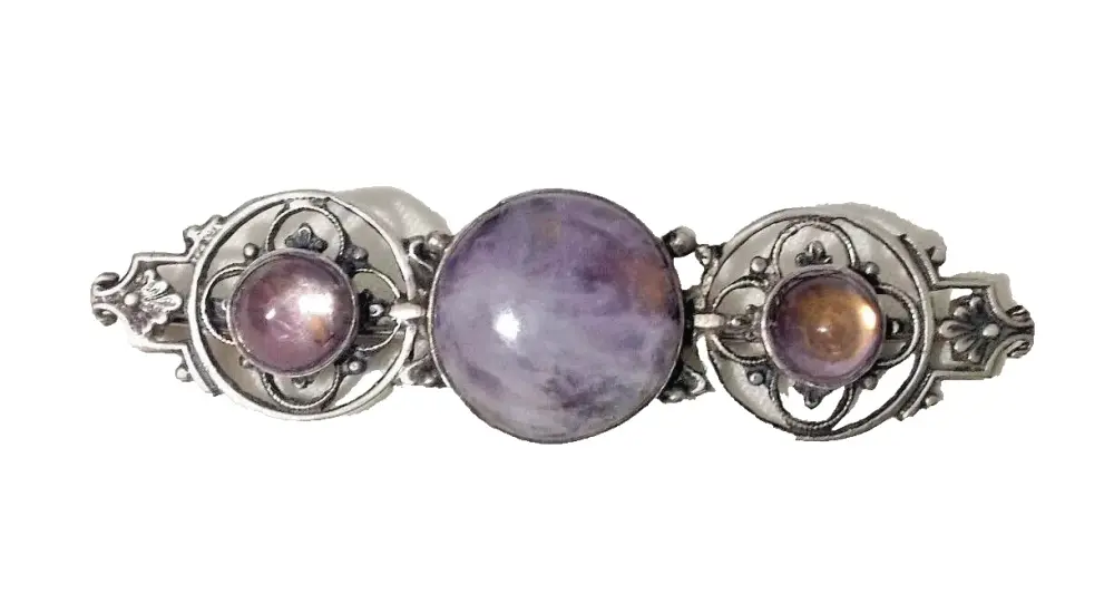 Antique Arts & Crafts sterling silver Amethyst brooch pin