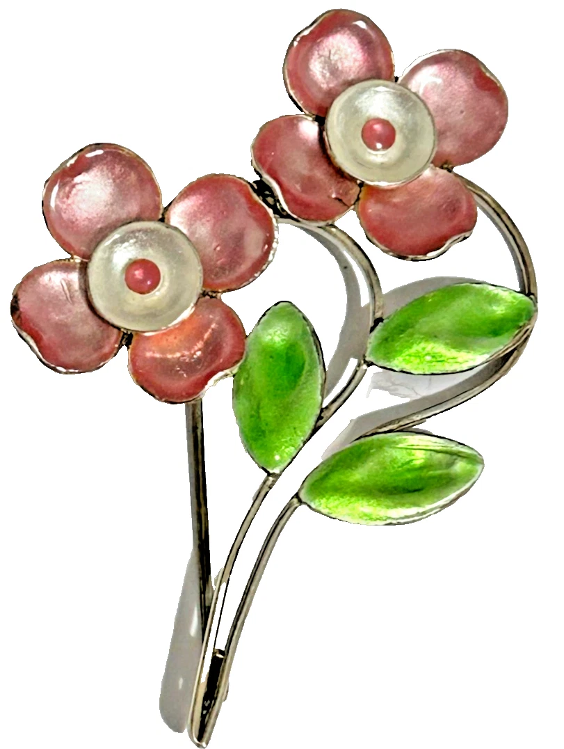 A Vintage sterling silver enamel enamelled flower Bernard Instone brooch pi