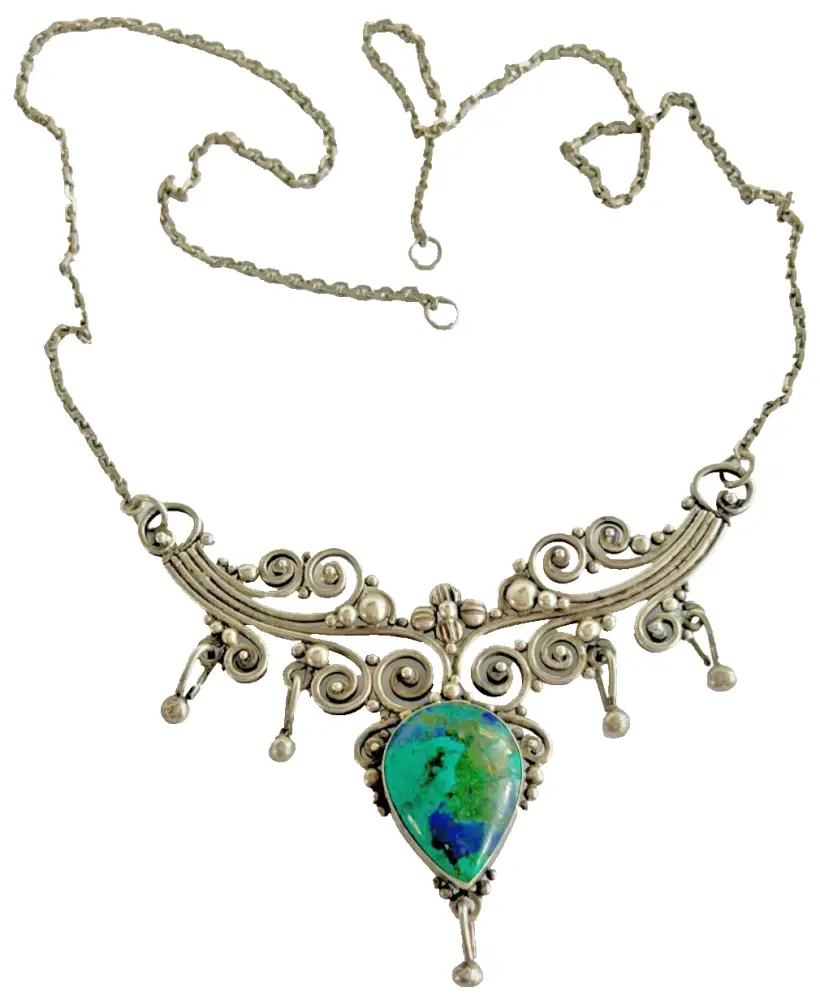 Vintage boho Sterling Silver Turquoise Drop Pendant with chain